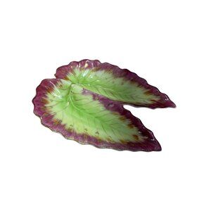 Vintage Hand-Painted Leaf-Shaped Ceramic Dish From Japan